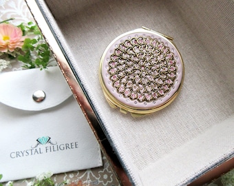 PICK YOUR COLOR | Classic Gold Compact Mirror with Free Custom Gift Wrap With Real Crystals