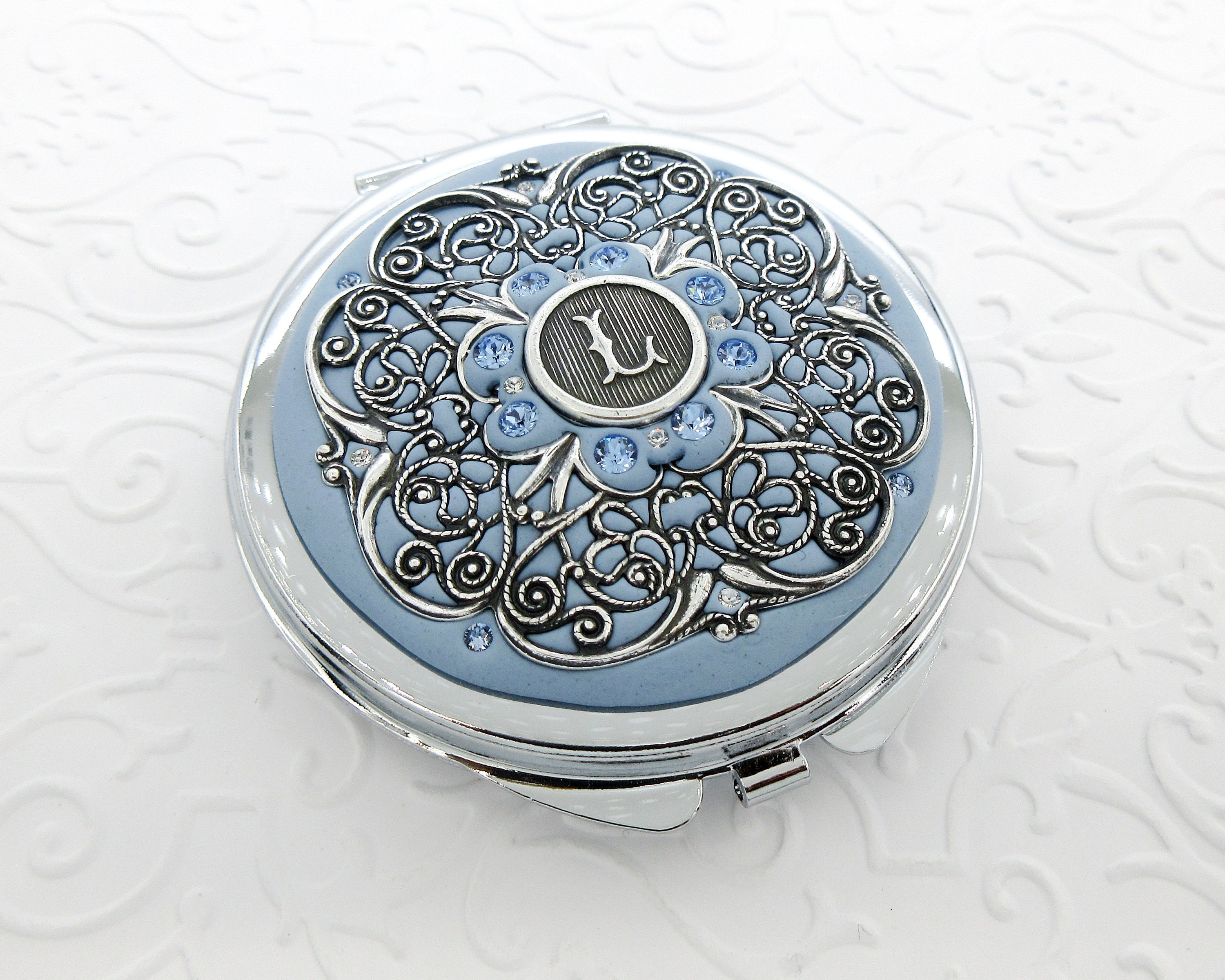SMOKY BLUE | Personalized Compact Mirror | Personalized Bridesmaid Gift ...