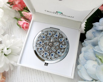 PICK YOUR COLOR | Compact Mirror Custom Color Classic Filigree Ornate Design and Real Crystals