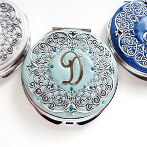 Monogram Bridesmaid Gift-Personalized Compact Mirror-Custom Color Compact Mirror- Real Crystals
