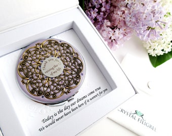 New Mother-in-Law Gift| Thank you Gift |  Vintage Style Compact Mirror Extra Large-Custom Color, Real Crystals