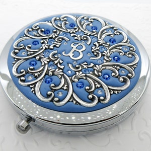 Something Blue Compact Mirror, Personalized Crystal Filigree Gift - Etsy
