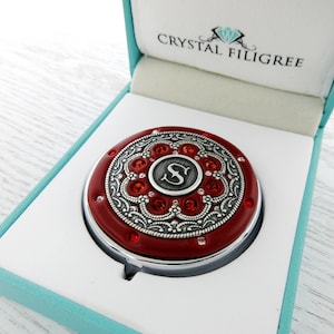 Granada Vermelho Rubi | Caixa de comprimidos personalizada para presente de dama de honra/caixa de hortelã, recipiente de brilho labial, cristais reais