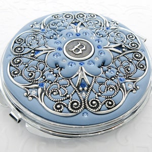 PICK YOUR COLOR | Personalized Bridesmaids Gift-Personalized Compact Mirror-Custom Color Compact Mirror-Real Crystals