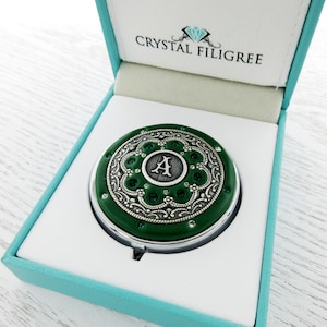 Emerald Green | Personalized Bridesmaid Gift Pill box/ Mint Box, lip gloss container, Real Crystals