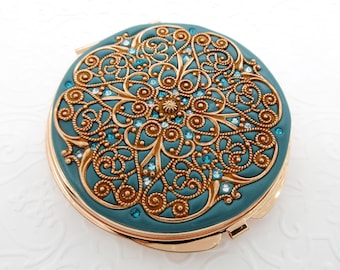 TEAL | Classic Rose Gold Compact Mirror | Large Compact Mirror | Classic Custom Rose Gold | Premium Gift wrap