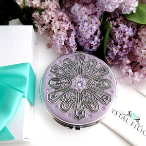 7 Day Pill Box | Large 2-in-1 Compact Mirror Pill Box | Large 7 Day  Metal Pill Organizer | 7 Day Pill Case |  Real Crystal Pill Box