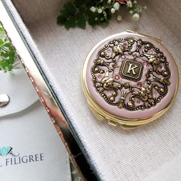 PICK YOUR COLOR | Gold Compact Mirror |Personalized Bridesmaids Gift Wedding Party | Compact Mirror with Free Gift Wrap