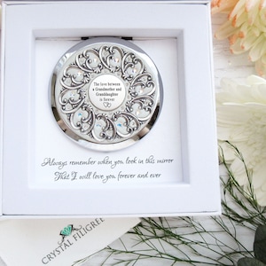 Regalo para la abuela de la novia - Espejo compacto - Color personalizado - Tarjeta de "Te amo" - Botón pulsador - Cristales auténticos