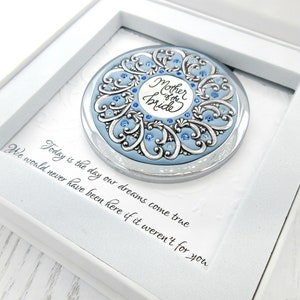Cadeau mariée-mère | Coffret cadeau pour la mère de la mariée NOUVEAU ! Carte mère je t'aime couleur personnalisée haut de gamme, bouton poussoir miroir, vrais cristaux