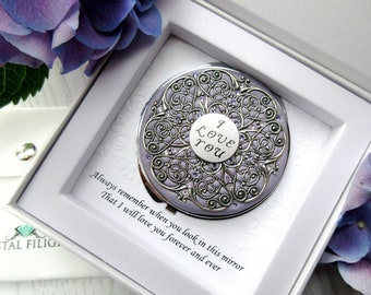 Newlywed Gift for Wife | Husband to Wife Gift | I love you Bridal Compact Mirror-Something Blue Bridal Gift-I love you Bridal Gift