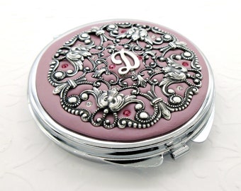 ROSE | Personalized Compact Mirror-Bridesmaid Compact Mirror-Rose Pink Wedding