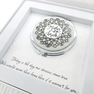 Cadeau pour la mère de la mariée d'une fille | Mère de la mariée Miroir | Bouton-poussoir miroir, avec de vrais cristaux