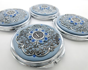 AZUL AHUMADO / Espejo compacto personalizado / Regalo de dama de honor personalizado / Azul ahumado personalizado / Boda de zafiro, Favor de la boda
