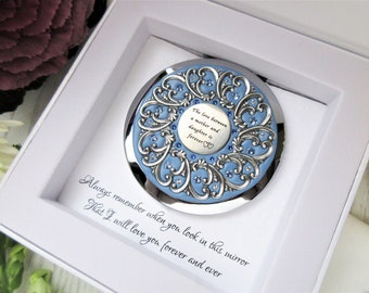 Mother and Daughter Compact NEW! Custom Color High-End Mother I love you card Mirror Push Button,with Real Crystals