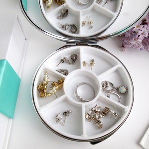 Mini Jewelry Box Travel Jewelry Box On the Go Jewelry Box 7 Day Metal Pill Organizer 7 Day Pill Case Real Crystal Pill Box image 2