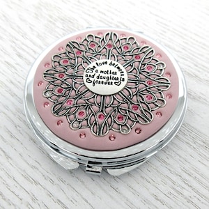 Compacto Mãe e Filha NOVO! Filigrana de renda dourada, cor personalizada, cartão de alta qualidade, eu te amo, botão espelhado, com cristais reais