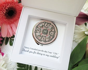 Bridesmaids Thank you Gift | Personalized Bridesmaid Gifts Compact Mirror with gift box and "Thank you for being in my wedding" card