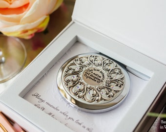 Cadeau de mariée de maman | Compact mère et fille NOUVEAU ! Couleur personnalisée haut de gamme mère je t'aime carte miroir bouton poussoir vrais cristaux