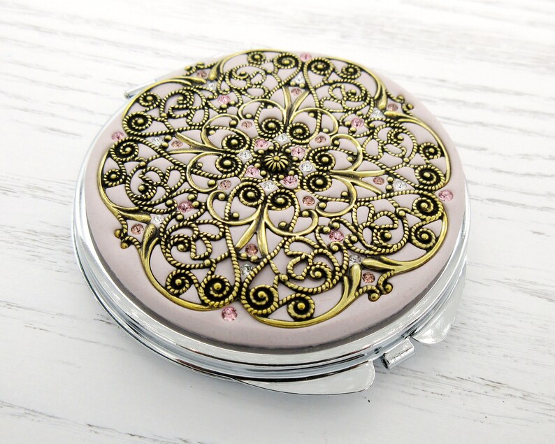 DUSTY PINK Vintage Wedding Compact Brass Etsy