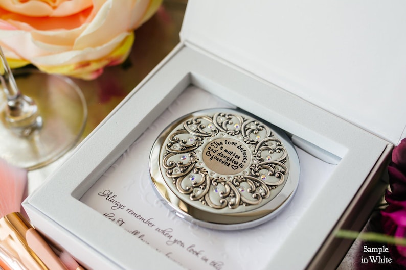 Bride Gift from Mom | Mother and Daughter Compact NEW! Custom Color High-End Mother I love you card Mirror Push Button real Crystals image 1