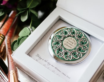 Thank you for raising the man of dreams, Mother of the Groom Gift, Compact Custom Color Mirror, with Real Crystals, Wedding Favor