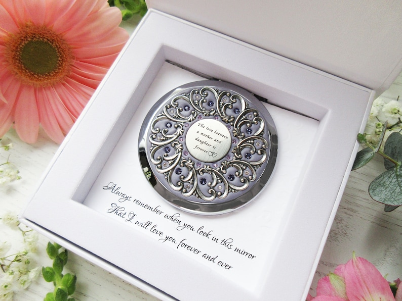 Mother and Daughter Compact NEW Custom Color High-End Mother I love you card Mirror Push Button,with real Crystals image 2