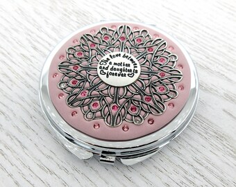 Mother and Daughter Compact NEW! Lace Filigree Custom Color High-End Mother I love you card Mirror Push Button,with Real Crystals