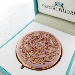 PICK  YOUR COLOR | Rose Gold Pill Box Case Organizer/ Mint Box with Real Crystals- Mulitcolored Crystals