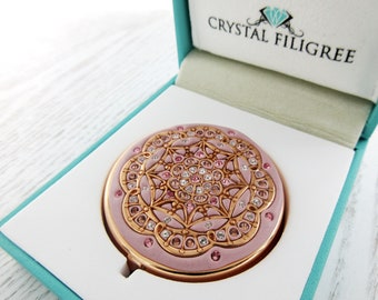 PICK  YOUR COLOR | Rose Gold Pill Box Case Organizer/ Mint Box with Real Crystals- Mulitcolored Crystals