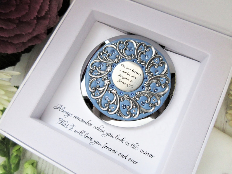 Mother and Daughter Compact NEW Custom Color High-End Mother I love you card Mirror Push Button,with real Crystals image 1