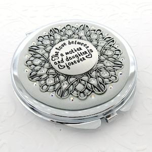 Mutter-Tochter-Kompakt NEU! Spitze filigrane benutzerdefinierte Farbe High-End-Mutter Ich liebe dich Karte Spiegel Push Button, mit echten Kristallen