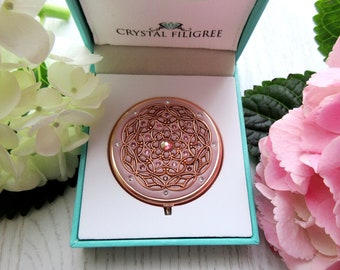 PICK  YOUR COLOR | Rose Gold Pill Box Case Organizer/ Mint Box with Real Crystals- Mulitcolored Crystals