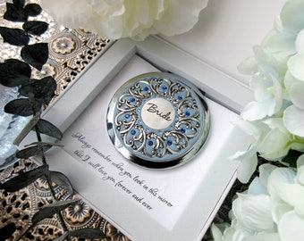 Something Blue Bridal Gift, Bridal Compact Mirror, Unique Bridal Gift