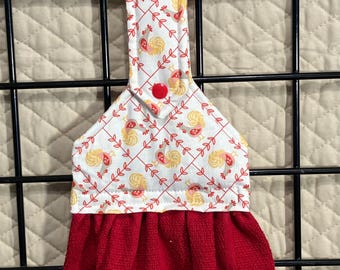 Chicken Print Hanging Kitchen Towel, Red Cotton Topper