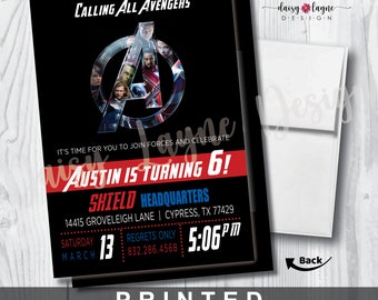 PRINTED Birthday Invitations | Birthday Invitations | Avengers | White Envelopes Included