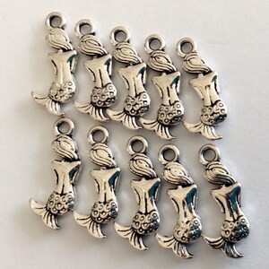 CLEARANCE Set of 10 Mini Mermaid Charms in Antique Silver Finish 20mm x 10mm