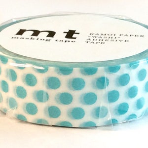 Sale! Bold Polka Dot Japanese Designer Washi Tape in Teal and White 15mm x 10 meters