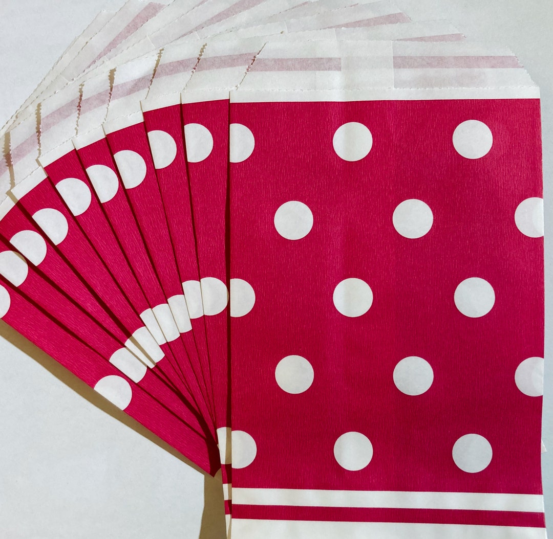 Mini Flat Paper Bags in Dark Pink or Blue Polka Dots Made by Etsy