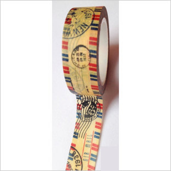 Washi Tape "Air Mail"  15mm x 10 Meters, BuJo, Junk Journal, Happy Mail, Stationery, Masking Tape, Vintage.