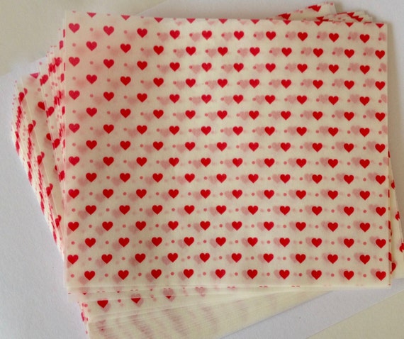 SALE 30 Sheets of Pre-cut Heart Print Parchment Paper Sheets Approximately  4.73 X 3.94 Inches 