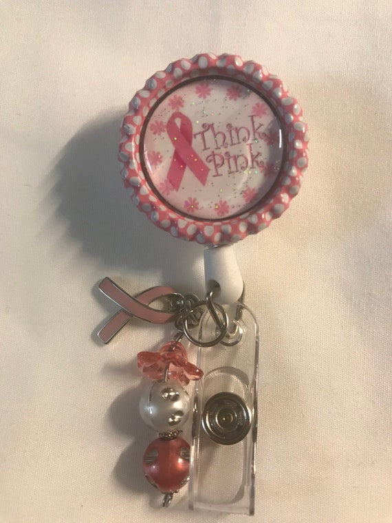 Breast Cancer Bottlecap Retractable Badge Flower ID Badge Etsy
