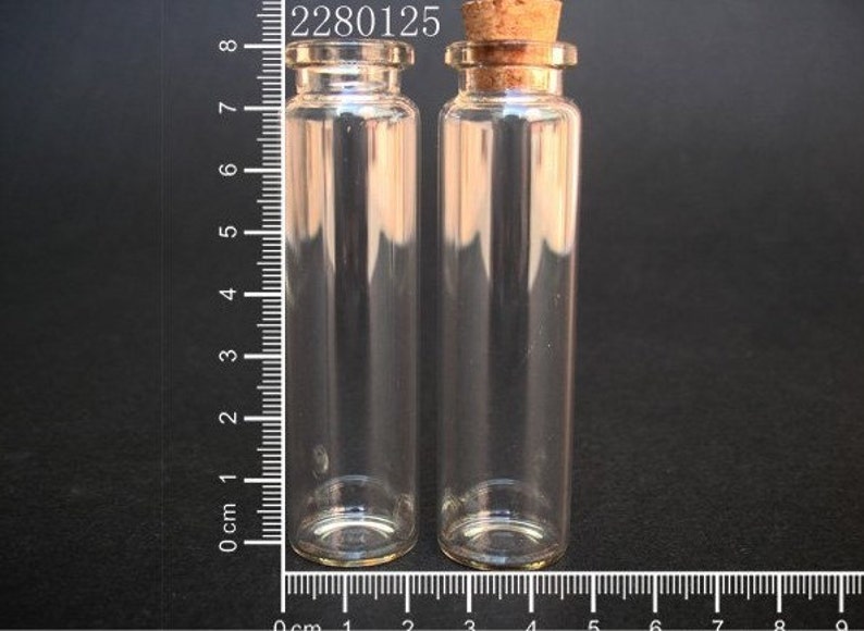 10pcs 20ml Clear Glass Bottle Vial Charm Pendant 22x80mm Glass Bottle with Cork and Silver Eyehook image 1