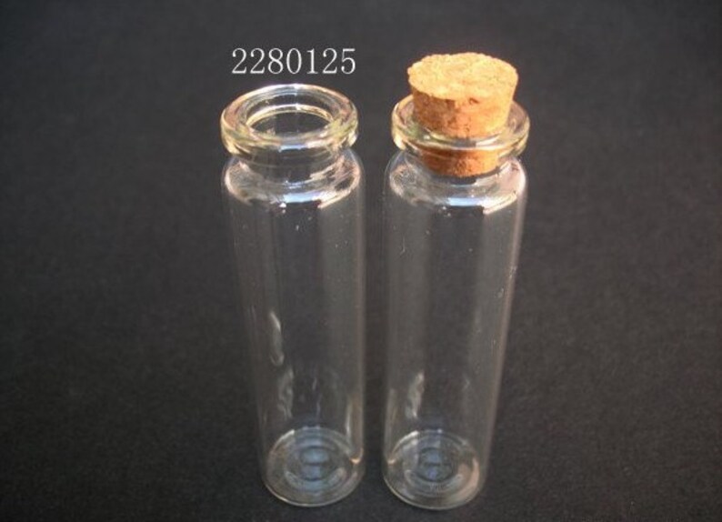 10pcs 20ml Clear Glass Bottle Vial Charm Pendant 22x80mm Glass Bottle with Cork and Silver Eyehook image 2