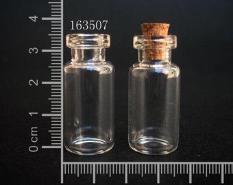 10 pcs 2ml Small Clear Glass Bottle Vial Charm Pendant 16x35mm- Glass Bottle with Cork and Silver Eyehook