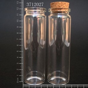 10 pcs 90ml Small Clear Glass Bottle Vial Charm Pendant 37x120mm Glass Bottle with Cork and Silver Eyehook image 1