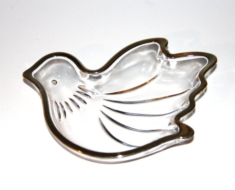 Classic Clear Glass Dove Dish with Gold Trim Vintage MCM Dove Etsy