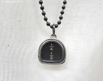 Typewriter Key Necklace Vintage Tombstone Fractions Key in Solid Pewter Setting with Ball Chain