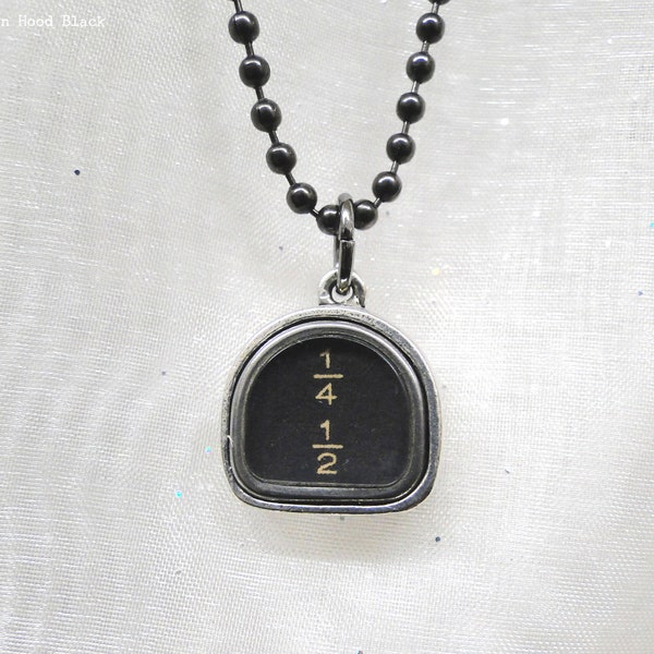 Typewriter Key Necklace Vintage Tombstone Fractions Key in Solid Pewter Setting with Ball Chain