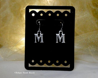 Letter M Cast Pewter Initial Earrings